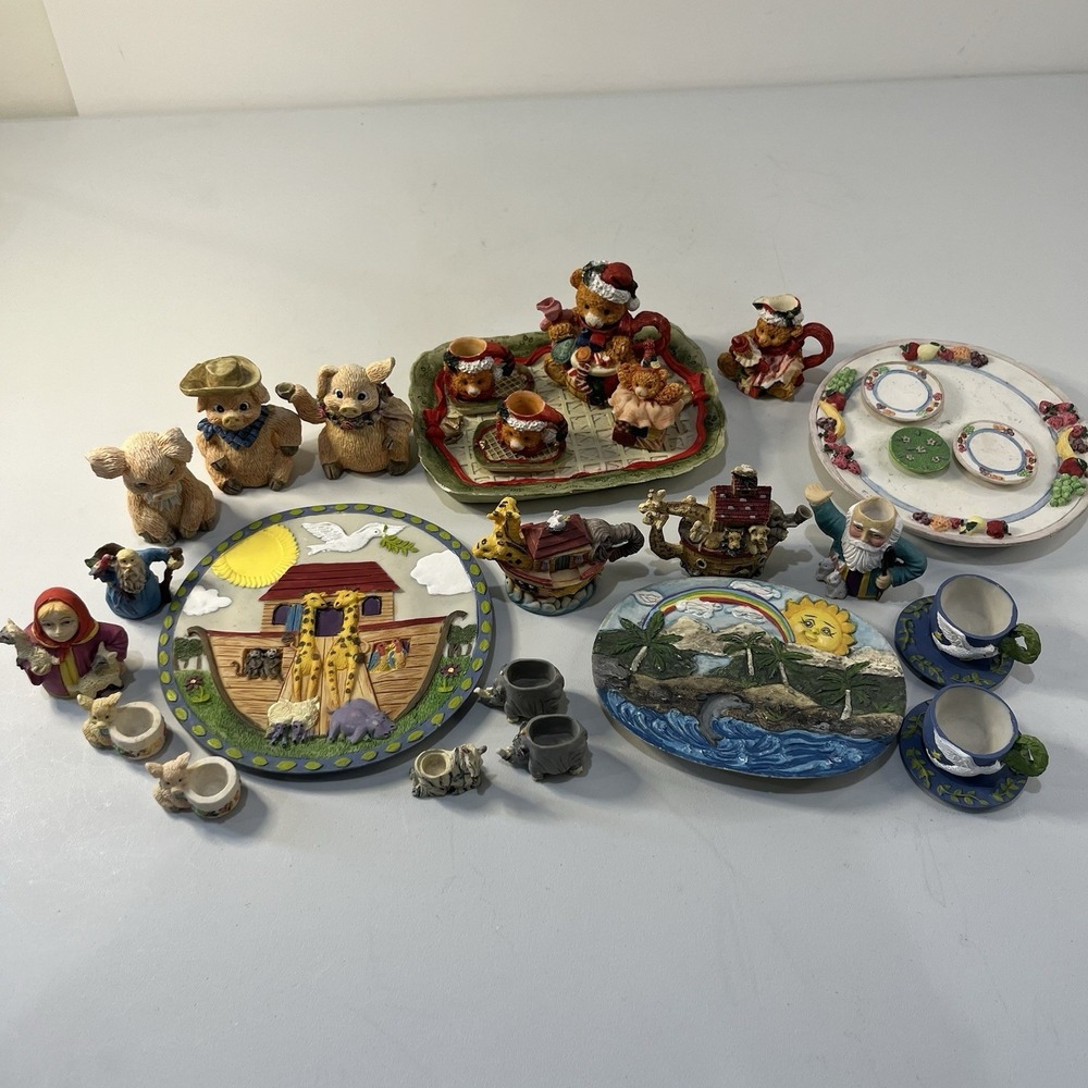 Vtg Miniature Resin Tea Sets NOAH'S ARK Angels Lighthouse‎ Sunroom Animals